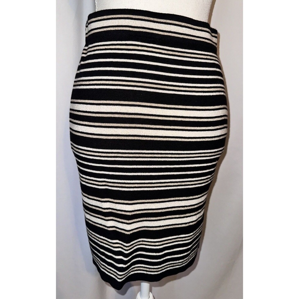 Loft Outlet Skirt XSP Black Gold Metallic Sparkle Striped Stretch Petite